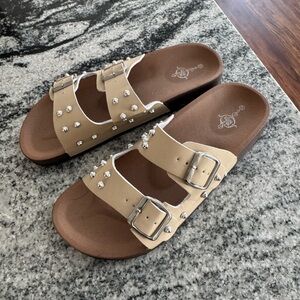 Studded Tan Sandals with Buckles